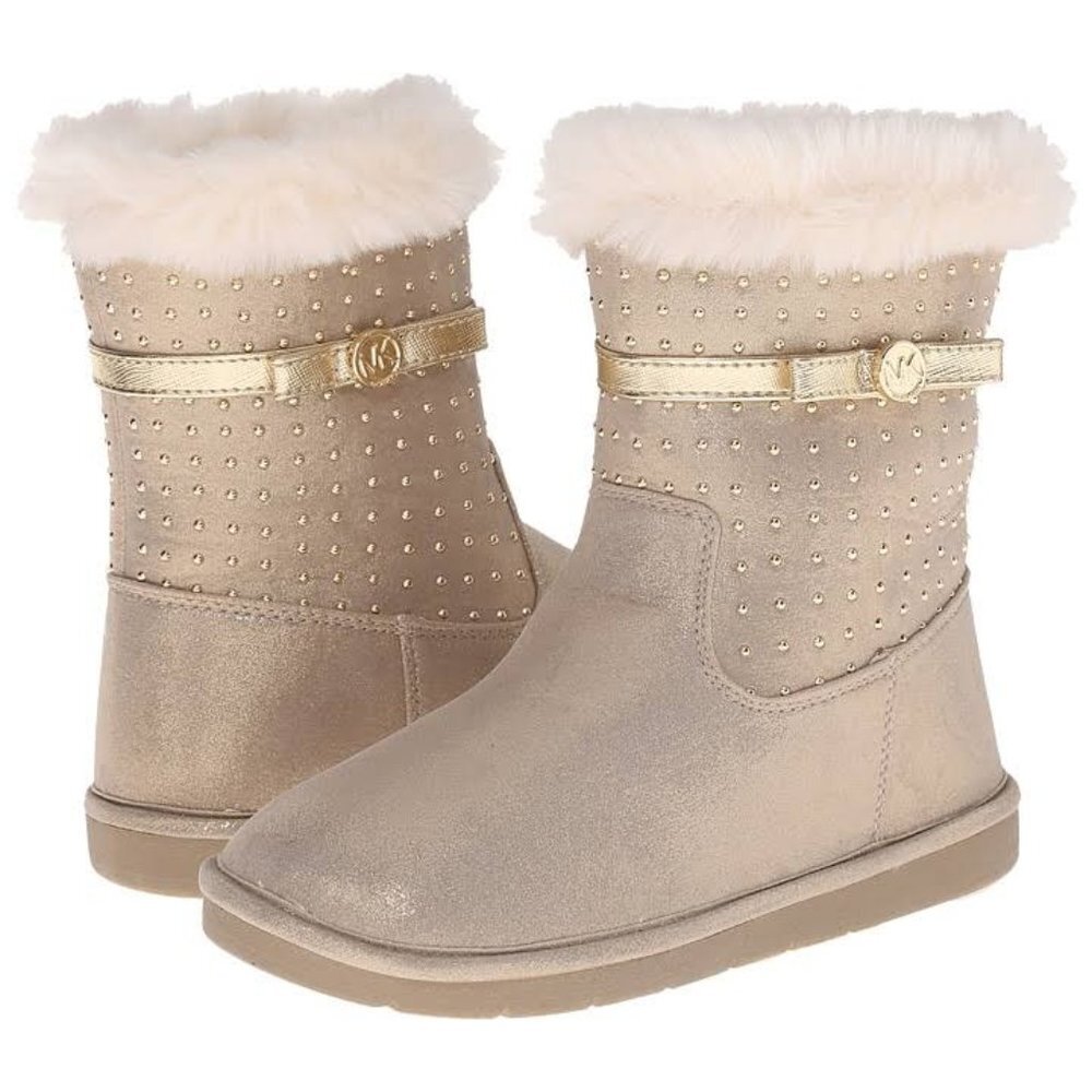 MK “Grace Studded” Tan Girls Fur Boots - NWOB